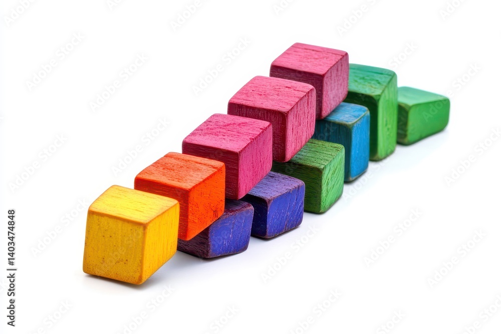 Colorful wooden blocks arranged in a stair-like pattern Colorful wooden blocks arranged in a stair-like pattern