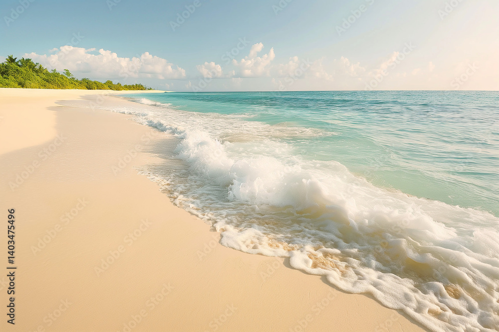 Fototapeta premium 静寂な夜明けの海岸線と穏やかな波の風景/Serene Dawn Coastline with Gentle Waves