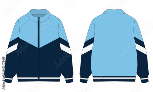 Blue sports jacket mockup front and back view