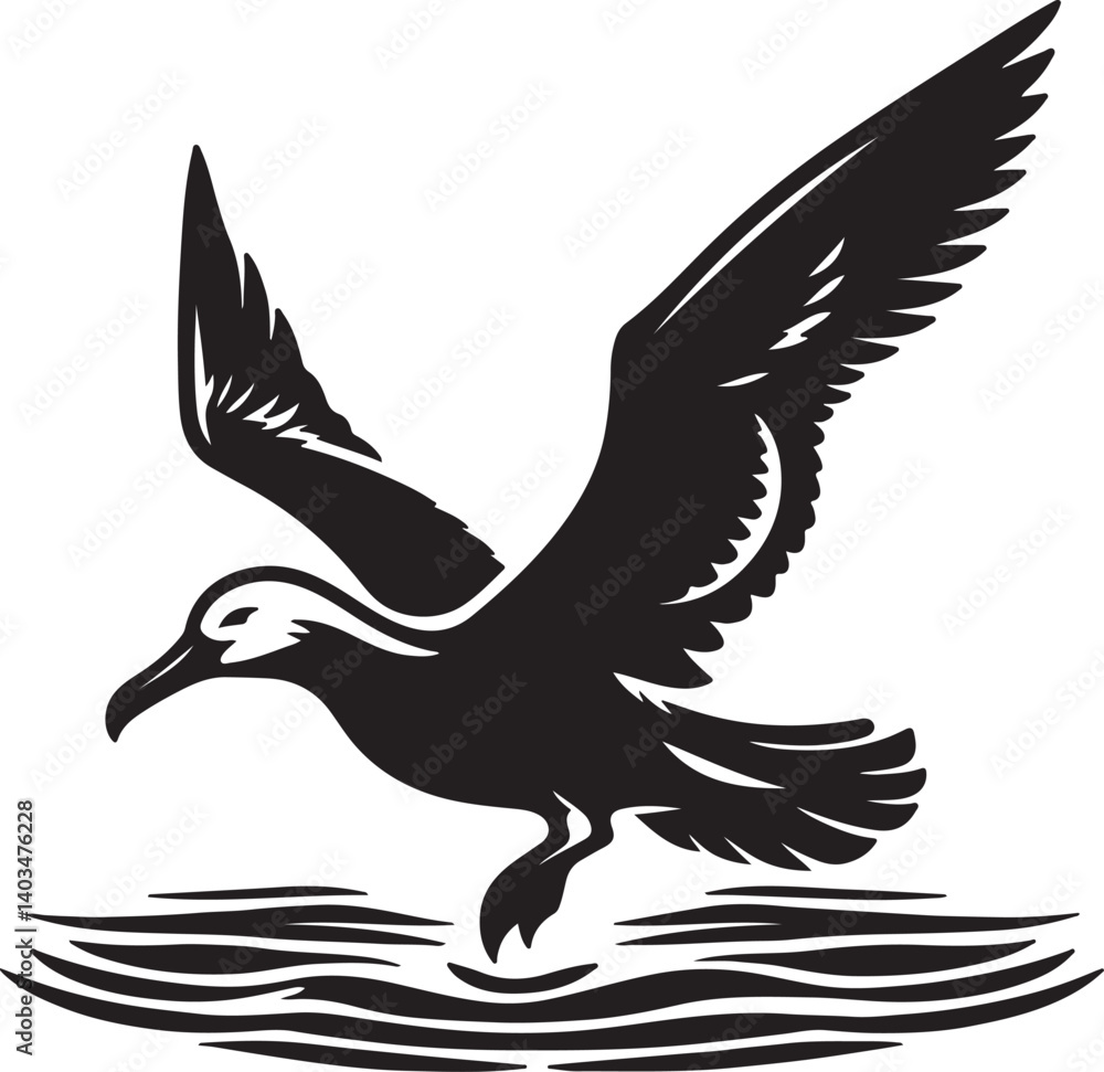 Obraz premium Albatross Silhouette Black Vector High Quality Vector Image. The white background