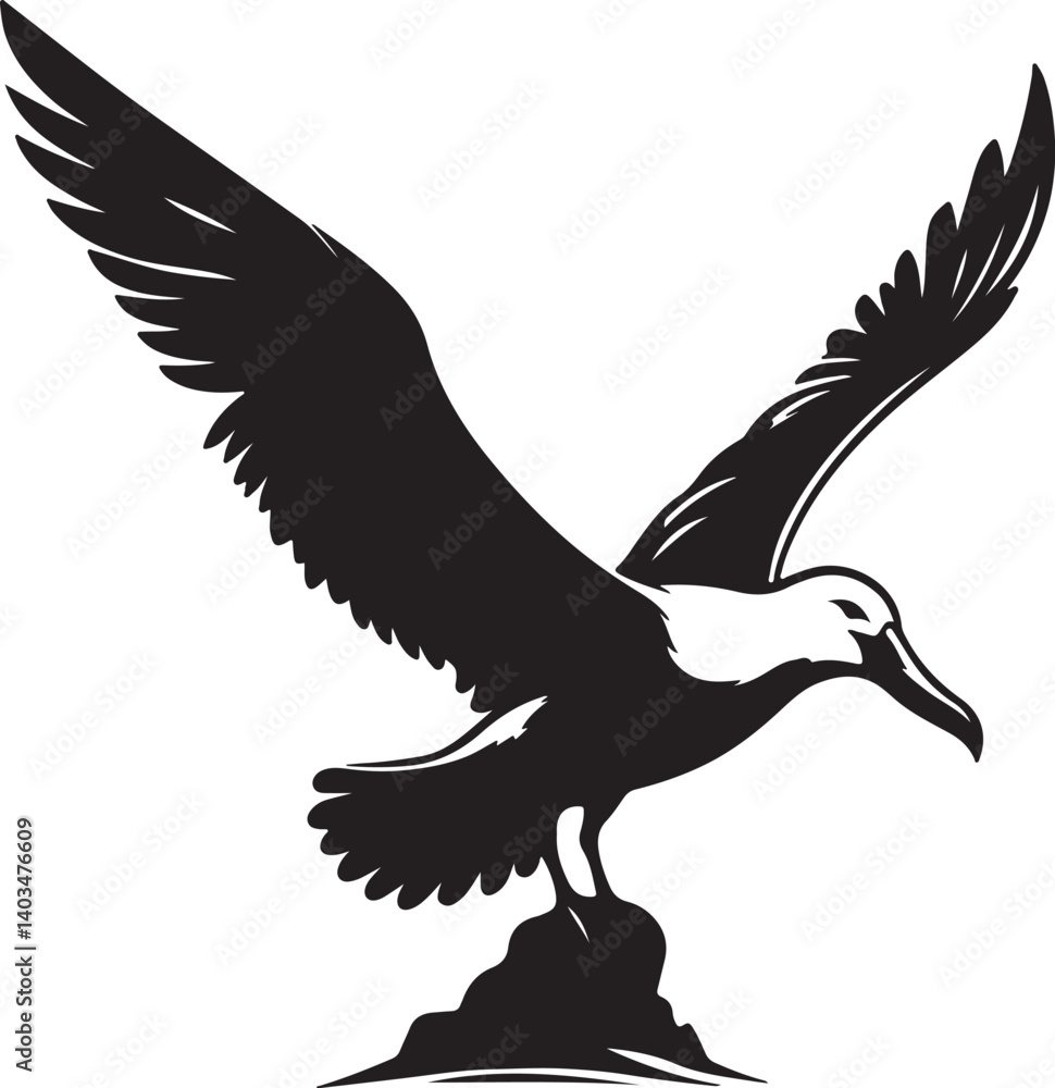 Fototapeta premium Albatross Silhouette Black Vector High Quality Vector Image. The white background
