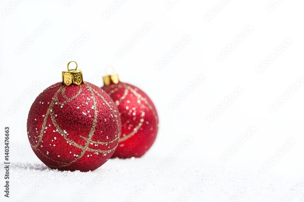 Two red Christmas ornaments on snow Two red Christmas ornaments on snow