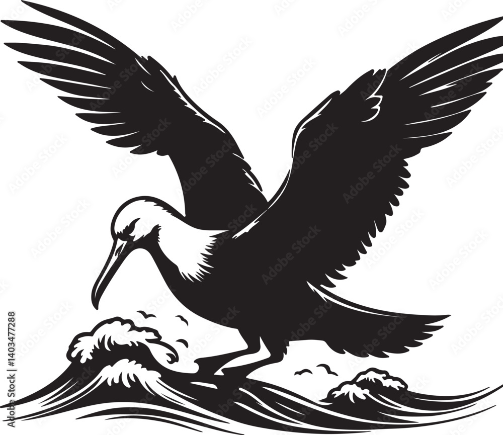 Obraz premium Albatross Silhouette Black Vector High Quality Vector Image. The white background