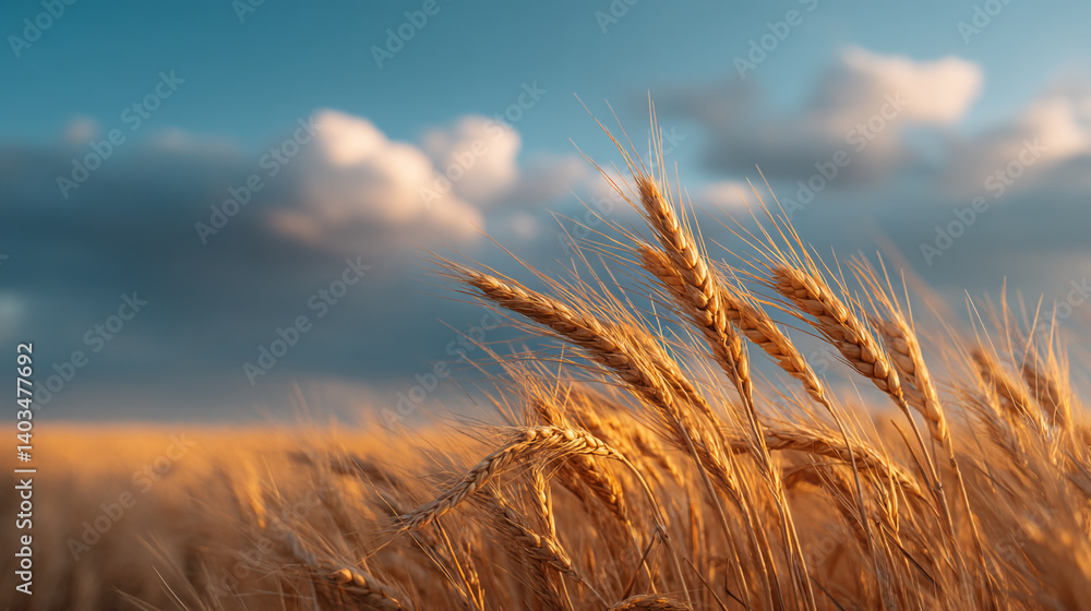 Fototapeta premium wheat field at sunset slaying shot