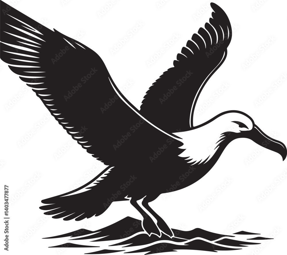 Fototapeta premium Albatross Silhouette Black Vector High Quality Vector Image. The white background