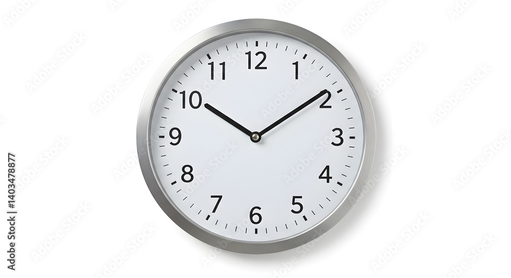 Silver Framed Clock Shows Ten Ten on White Backdrop in Sharp Focus Isolated Silver Framed Clock Shows Ten Ten on White Backdrop in Sharp Focus Isolated