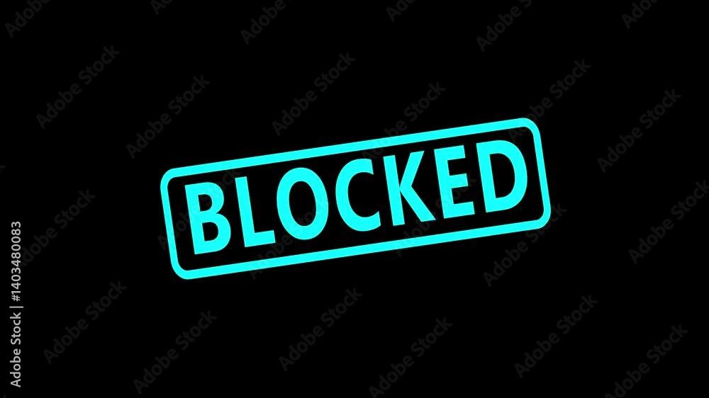 Cyan stamp Blocked business imprint animation black background denied stamp video. Stamp with the text Blocked animation stamping a white surface leaving a red Blocked 4k animation. Cyan stamp Blocked business imprint animation black background denied stamp video. Stamp with the text Blocked animation stamping a white surface leaving a red Blocked 4k animation.