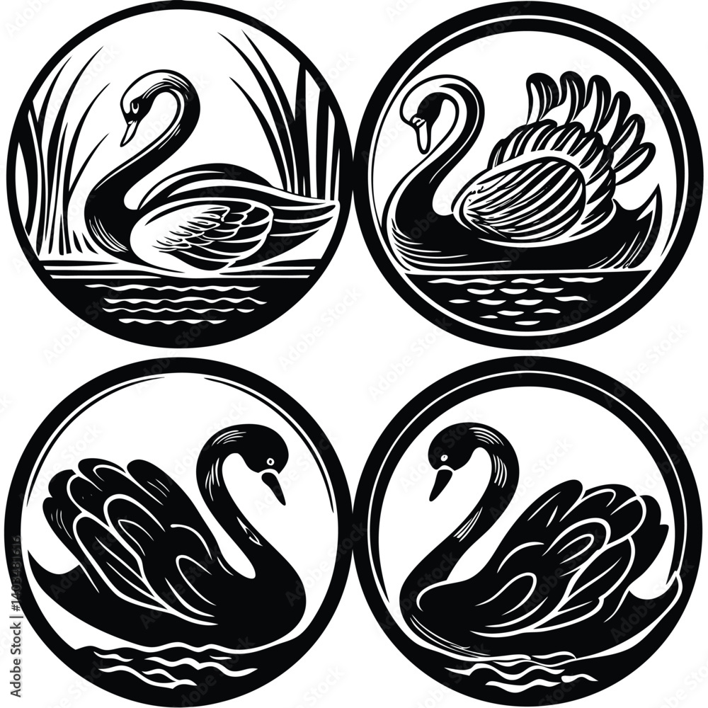 Obraz premium set-of-swan-silhouette-set-vector-image (23).eps
