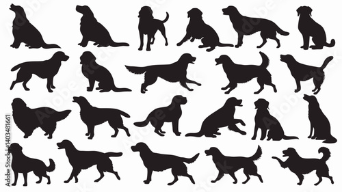 set of dog golden retriever silhouette vector