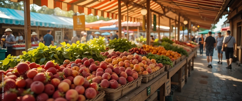 Fototapeta premium Vibrant Farmers Market Fruit Scene Summer Produce