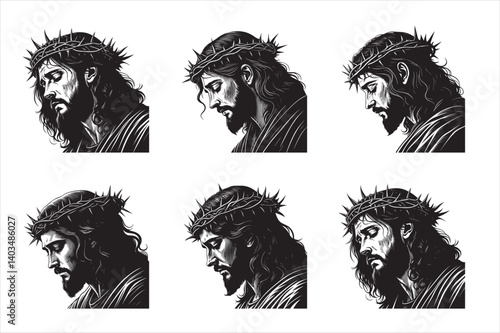 A black silhouette illustration of christian Jesus head.