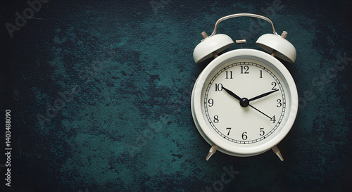 Wallpaper Mural Close Up of a White Alarm Clock on a Mottled Teal Background Showing Time Torontodigital.ca