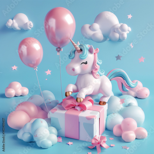 Magical Baby Dreamland: 3D Unicorn, Balloons and Pastel Clouds