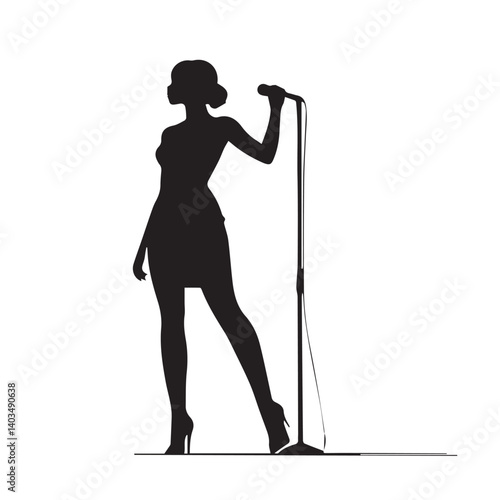 Silhouette of Female Solo Singer Performing with Microphone