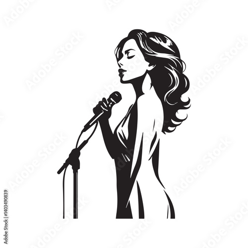 Silhouette of Female Solo Singer Performing with Microphone