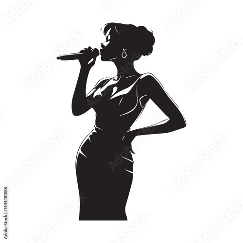 Silhouette of Female Solo Singer Performing with Microphone