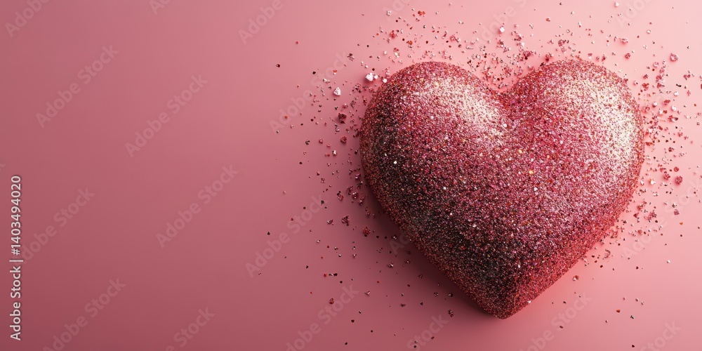 Glittering pink heart decoration with sparkling details on soft pastel background for romantic occasions Glittering pink heart decoration with sparkling details on soft pastel background for romantic occasions