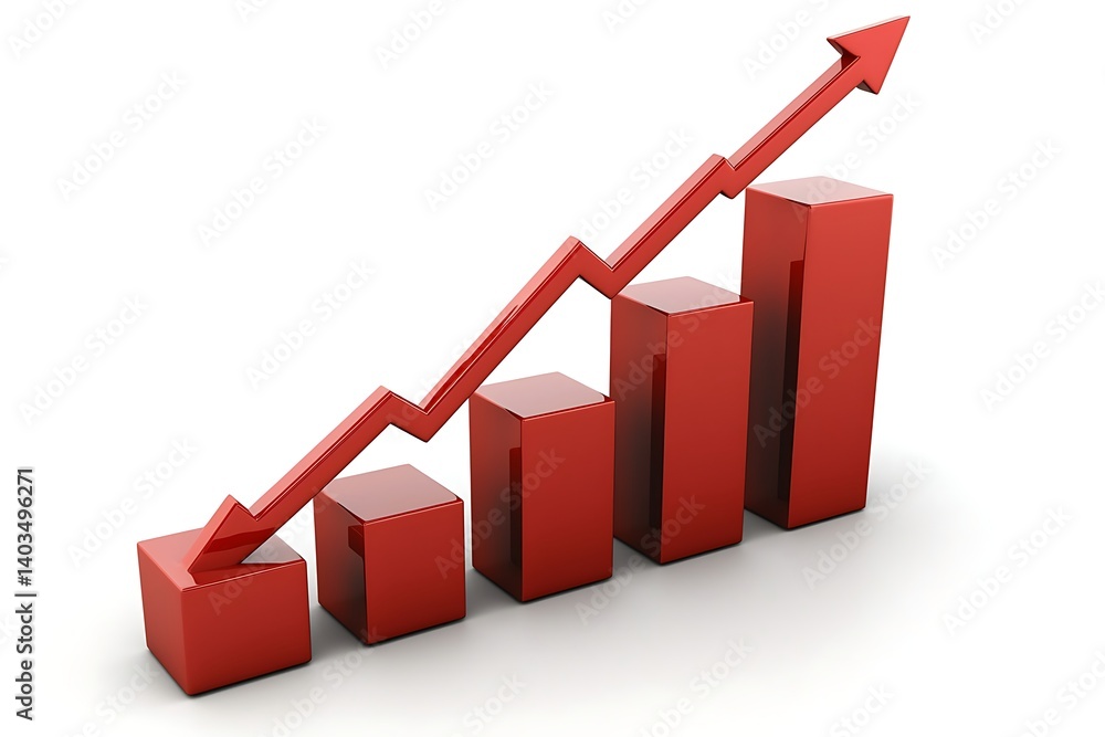 3D bars with rising arrows symbolizing growth in business, market trends, and financial performance. 3D bars with rising arrows symbolizing growth in business, market trends, and financial performance.