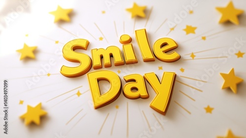 Bright yellow smile day text surrounded by stars on white background