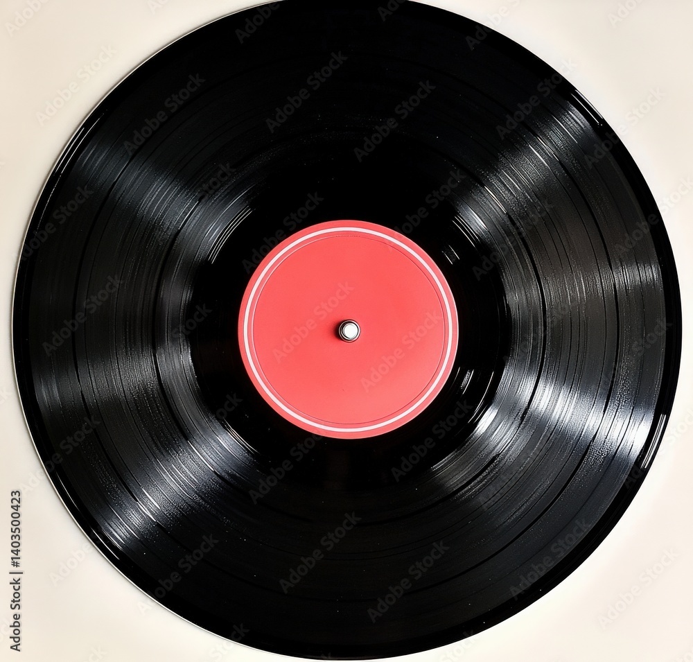 Obraz premium Vintage Black Vinyl Record with Red Label