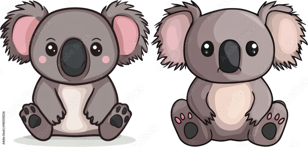 Fototapeta premium Adorable Cartoon Koala Bears Sitting Together Perfect for Kid Illustrations or Designs