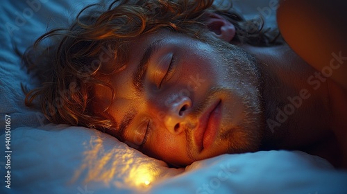 Gentleman's peaceful slumber illuminated by a soft glow, capturing a serene moment of rest.