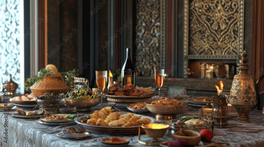 Fototapeta premium Luxurious feast in ornate dining room