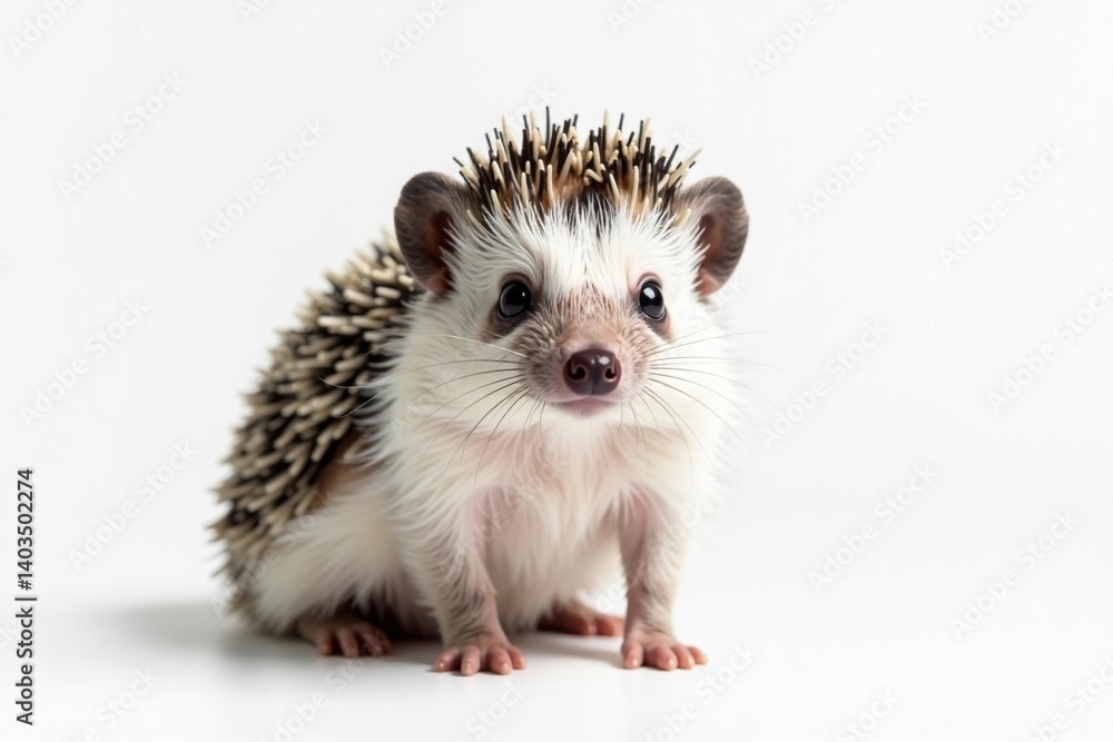 Tiny hedgehog posed against pure white background, shot, nocturnal, hedgehog Tiny hedgehog posed against pure white background, shot, nocturnal, hedgehog
