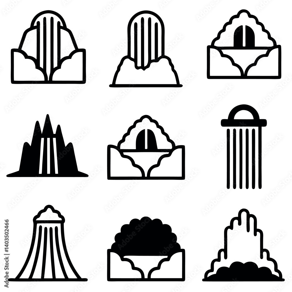 Vector Illustration of Various Water Feature Designs Vector Illustration of Various Water Feature Designs