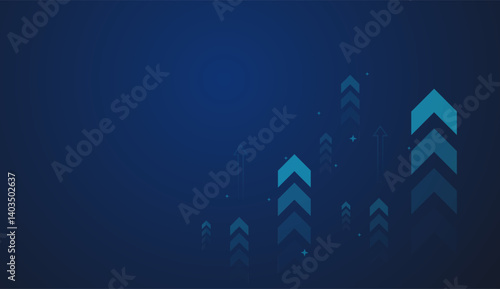 Rising market trends  business technology communication with blue arrows dark background. A digital connection. high tech. science. modern technology business concept
