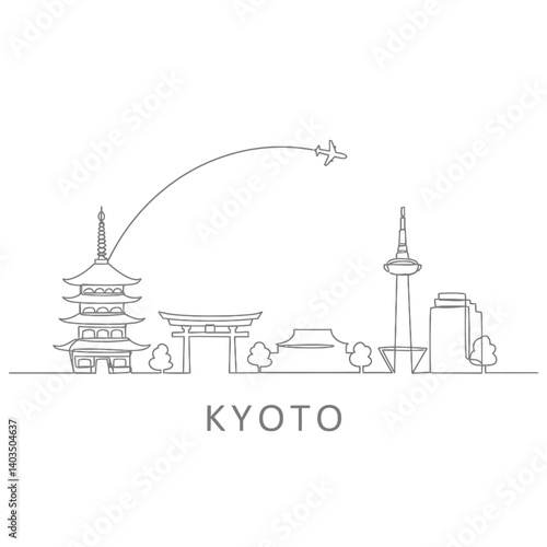 Kyoto Skyline Minimalist Japan with Line Art.