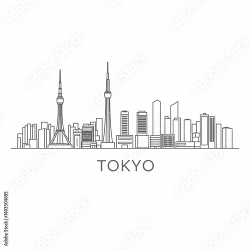 Tokyo Skyline with Minimalist Line Art, and Cityscape.