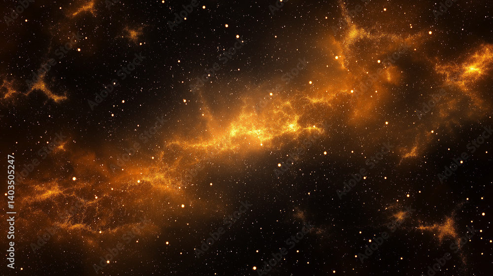 Fototapeta premium The Milky Way galaxy. A dark background with golden stars, galaxies, and nebulae