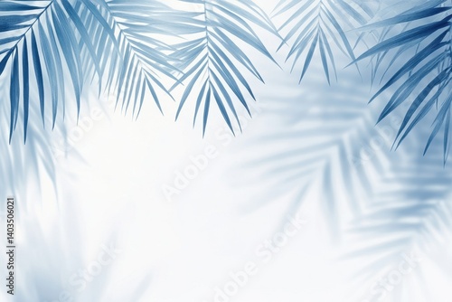 Blue toned palm leaves creating a beautiful soft and bright image