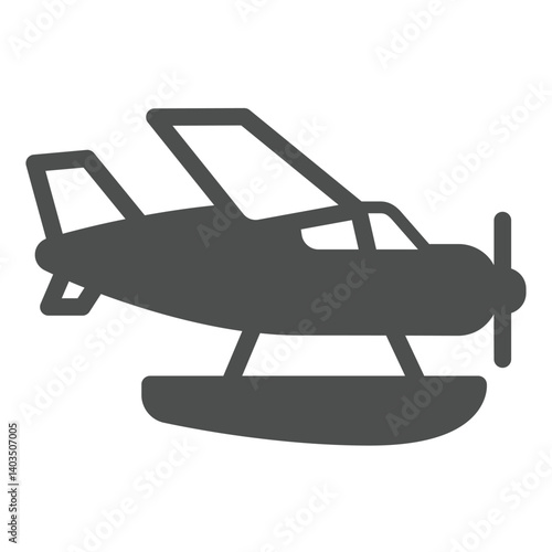 Water plane with water landing solid icon, tropical voyage concept. Vector graphics. Hydroplane, transport sign on white background, glyph style icon for mobile or web design.