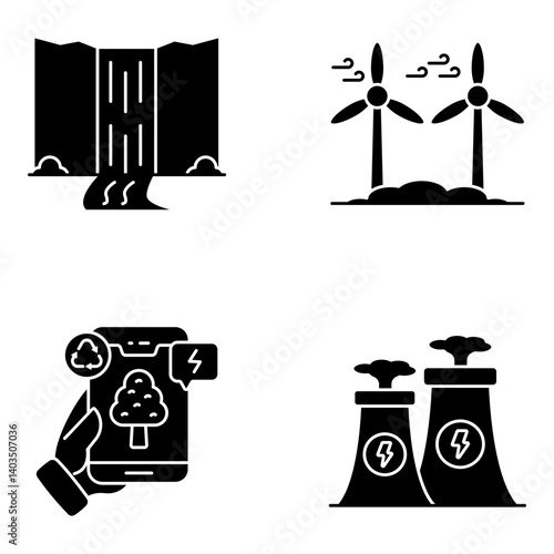 Set Of Ecology and Environment Solid Icons 

