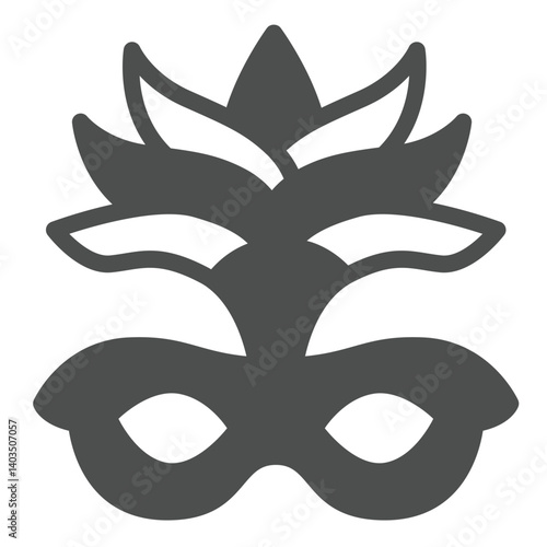 Festive mask with feathers solid icon, tropical voyage concept. Vector graphics. Carnival mask sign on white background, glyph style icon for mobile or web design.