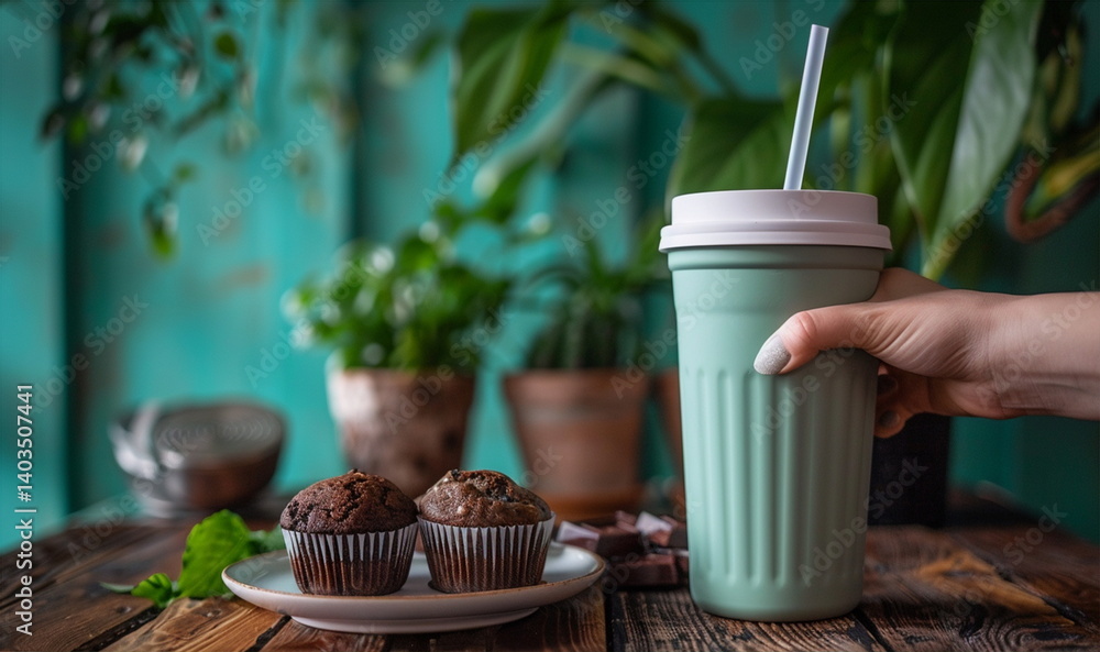 Green Cup and Chocolate Muffins