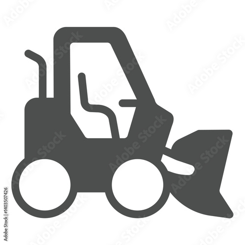 Tractor with bucket solid icon, constraction concept. Vector graphics. Motor tractor, heavy transport sign on white background, glyph style icon for mobile or web design.