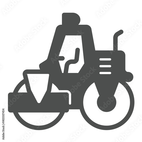 Heavy roller for asphalt solid icon, making road concept. Vector graphics. Roller machine, heavy transport sign on white background, glyph style icon for mobile or web design.