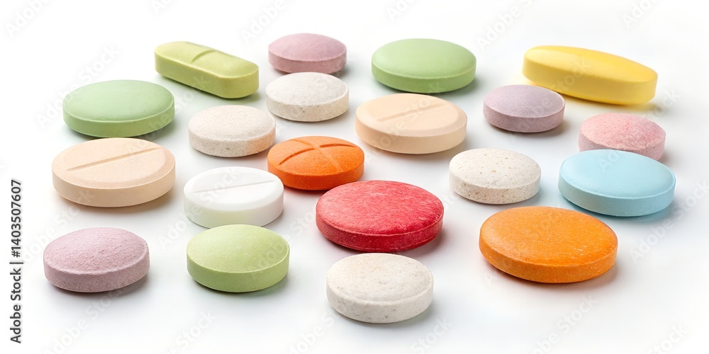 various tablets and pills isolated on white background various tablets and pills isolated on white background