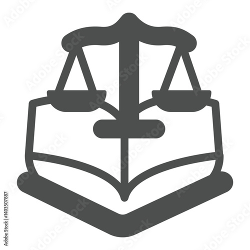 Weight scales with law book solid icon, justice concept. Vector graphics. Libra with book, education sign on white background, glyph style icon for mobile or web design.