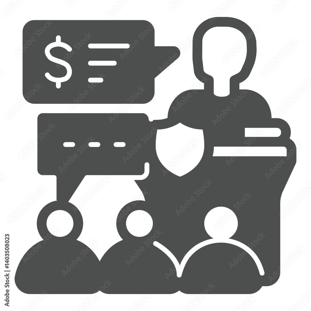 Tribune with judge man and jury solid icon, family lawyer concept. Vector graphics. Public case process, court sign on white background, glyph style icon for mobile or web design. Tribune with judge man and jury solid icon, family lawyer concept. Vector graphics. Public case process, court sign on white background, glyph style icon for mobile or web design.