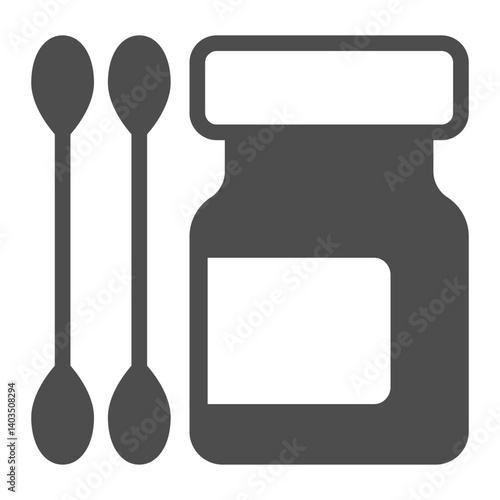 Two cotton swabs and jar solid icon, pharmacy concept. Vector graphics. Jar of swabs sign on white background, glyph style icon for mobile or web design.