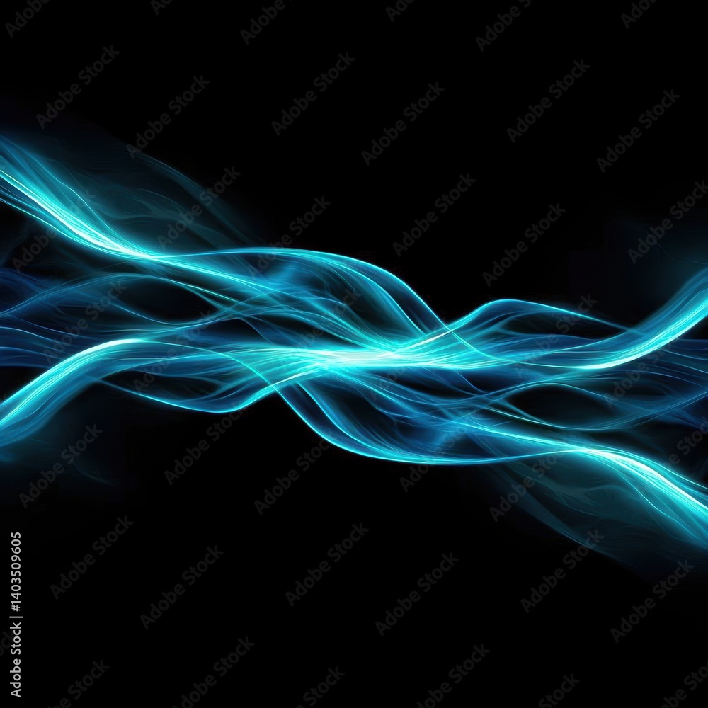 Naklejka premium A vibrant display of blue waves flowing gracefully against a black background, creating a sense of movement and energy.