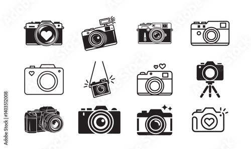 Camera Icon Vector Set – Photography, Retro, DSLR, and Minimal Line Art Symbols