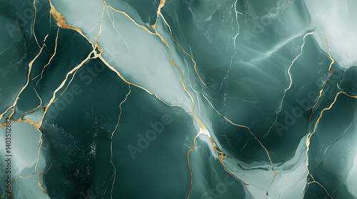 Green marble abstract background with gold accents
