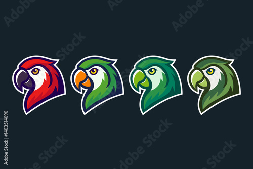Colorful Parrot Mascot Set – Vector Bird Logos Collection