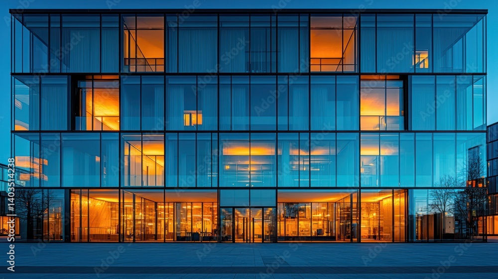 Fototapeta premium Modern glass facade at night
