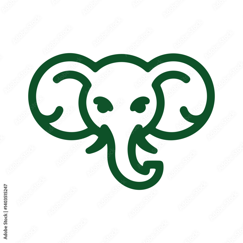 Green Elephant Head Line Art Logo Icon Variant Green Elephant Head Line Art Logo Icon Variant